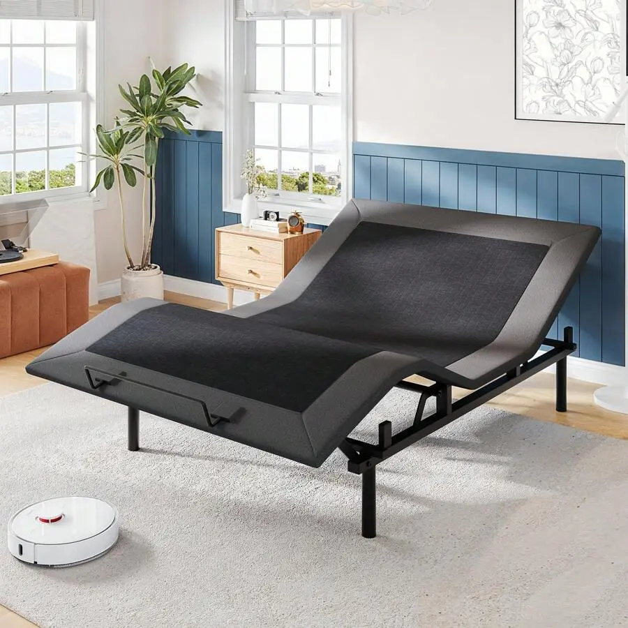 Twin XL/Full/Queen//Split Adjustable Bed Base Frame With New Generation Motor, Wireless Remote, Head And Foot Incline, Intelligent Sleep Aid, Zero-, Weight Capacity, Easy Self-Assembly,|Upholstered-Black * Bed Frame Queen Queen Bed Frame Bed Frame Full Fu