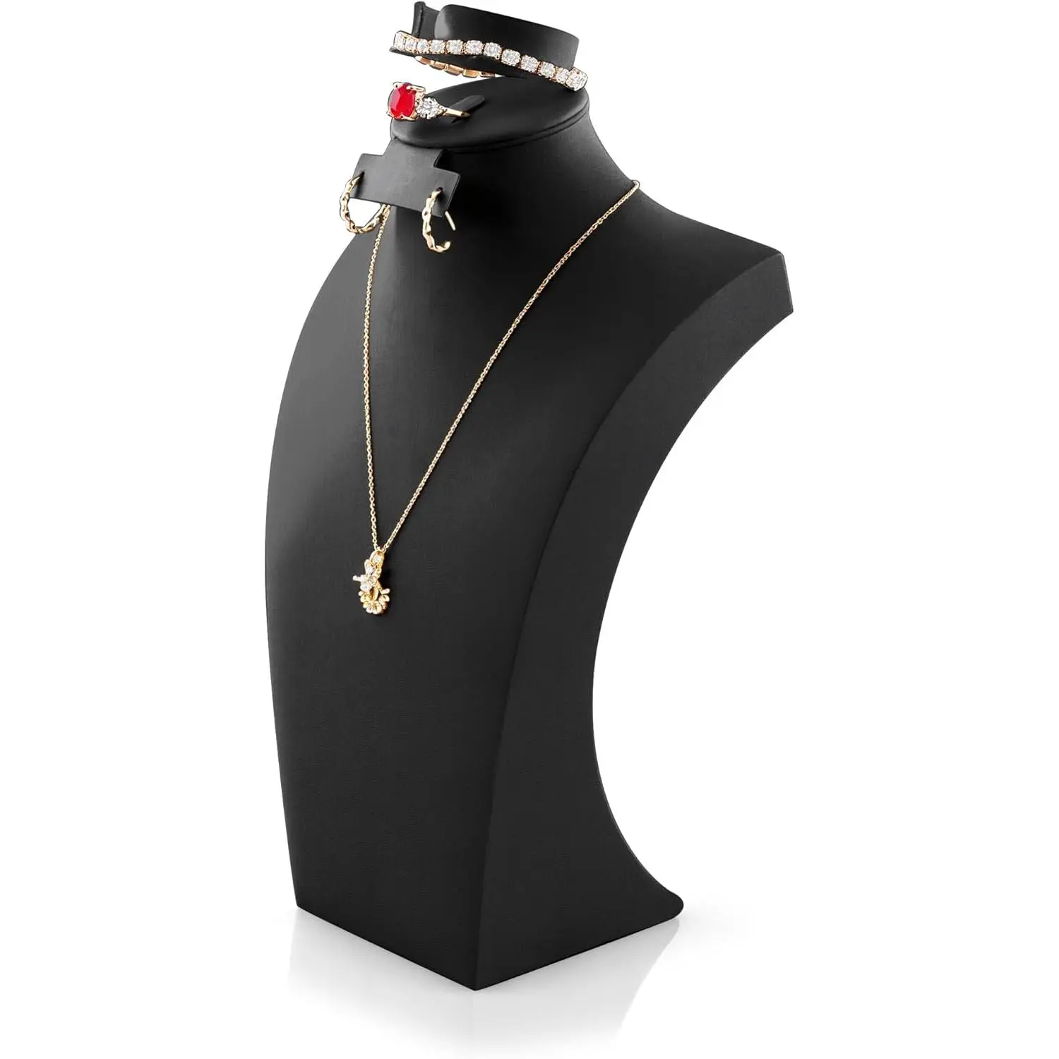 Necklace Display Bust, PU Leather Jewelry Display Stand for Vendors, Jewelry Bust Display for Necklace, Bracelets, Earrings, Rings (Black-11.8"x6.7")