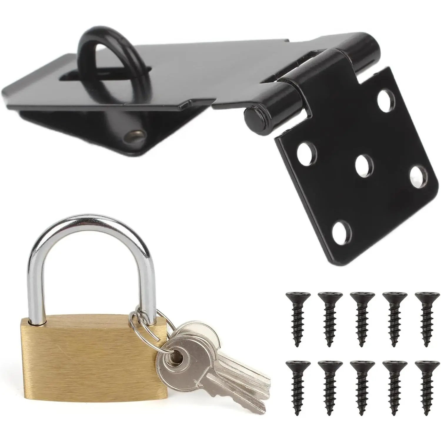 180  Hasp Lock Latch with Lock, 4 Inch Latch Lock with Screws and Padlock, Stainless Steel Pad Lock Latches Locking Latch  Door Clasp Hasp for Shed/Gate/Storage Lock(Black)