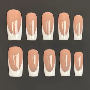 Handmade Press-On Nails, Nude French Long Style, Minimalist & Versatile Ins Style Reusable False Nails