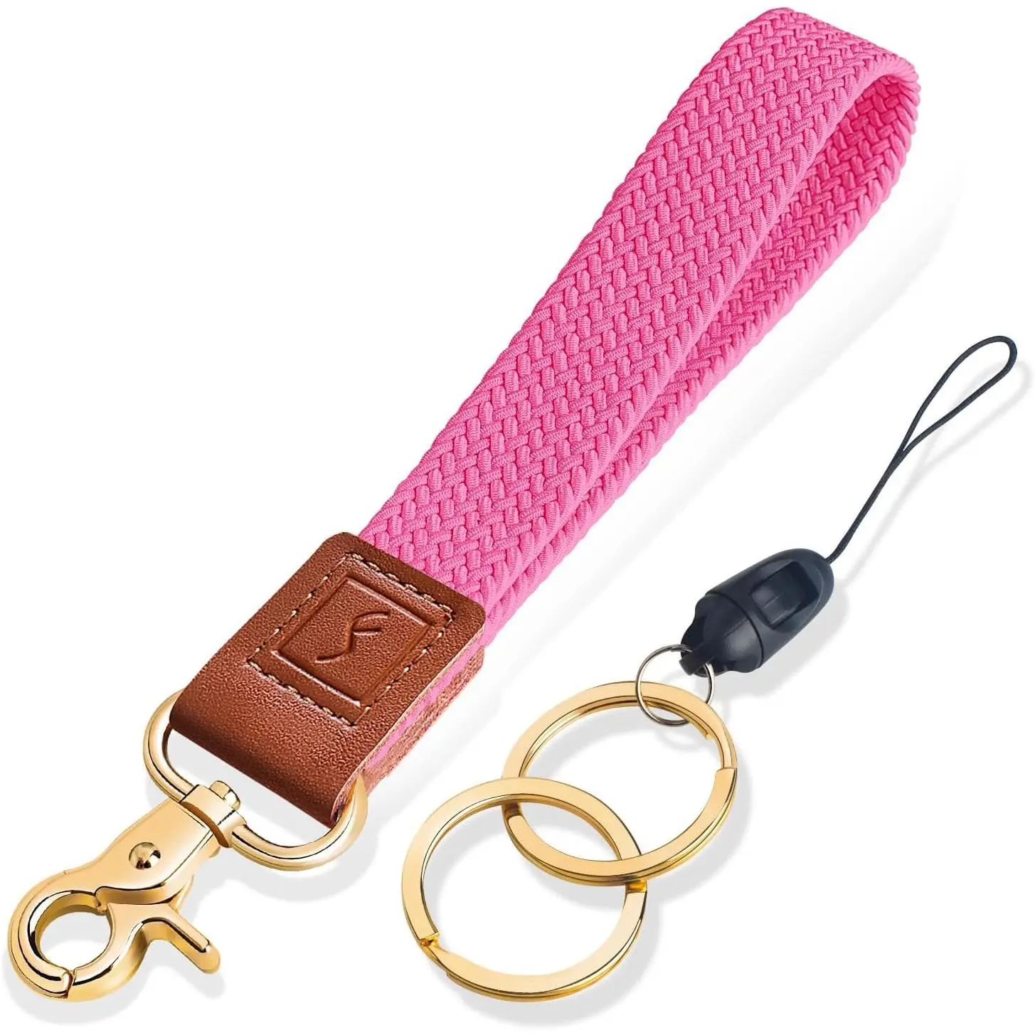 Fishent Stretchy Wristlet Keychain, Braided Cute Wrist Lanyards for Keys, Key Chain Holder for Women Men, Wrist Strap Keychain for Car Keys Phone Camera Wallet ID Badges Lanyard Card (Pink)