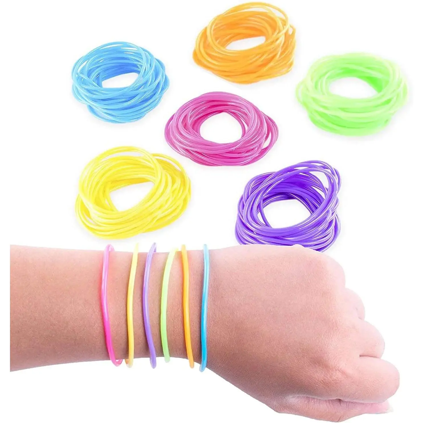 80s Colorful Retro Rock Pop  Rainbow Diva Disco Jelly Neon Gel Stretchable Bracelets Bands for Theme Events, ,  Party Favor Pries ( 288pk)