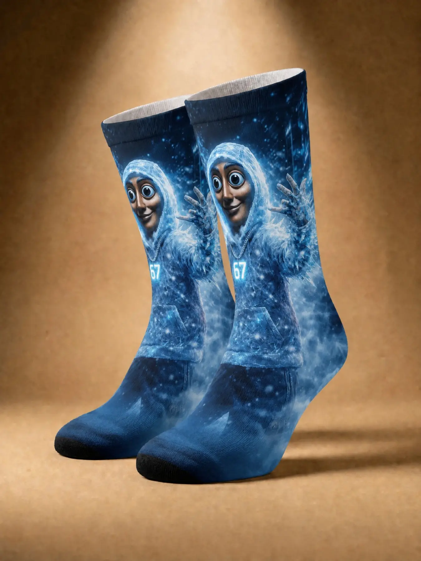 1 Pair BIIHUDU Men's Italian Brainrot Socks—Yellow “tung tung tung sahar” Print, Mid-Calf Socks: Cartoon, Cute, Soft, Breathable, Fashionable, Casual, Streetwear, Unique, Halloween, 360° All-Over Print Design, Funky Socks