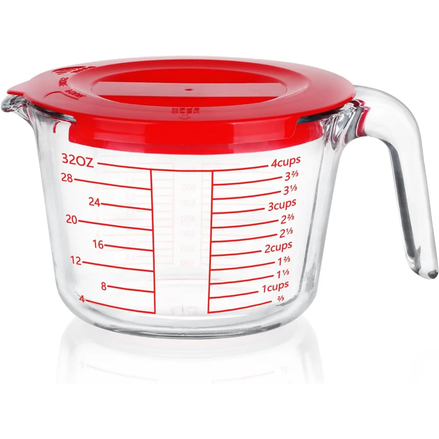 Glass Measuring Cup 4-Cup Measuring Cups with Lids High Borosilicate Liquid Measuring Cups Measuring Jugs with Handle Liquid Measuring Cups for Prepping, Baking and Cooking, Freezer and Microwave Safe