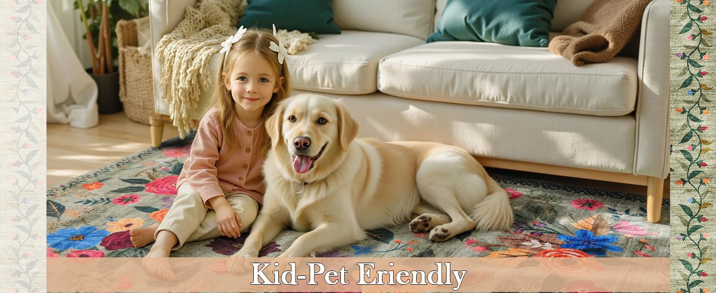 Pink Area Rug 4x6 Rug Washable Boho Rugs Non Slip Low Pile Floral Small Carpet for Bedroom, Bedside, Kids Room, Office, Dining Room(Light Pink, 4 x 6)