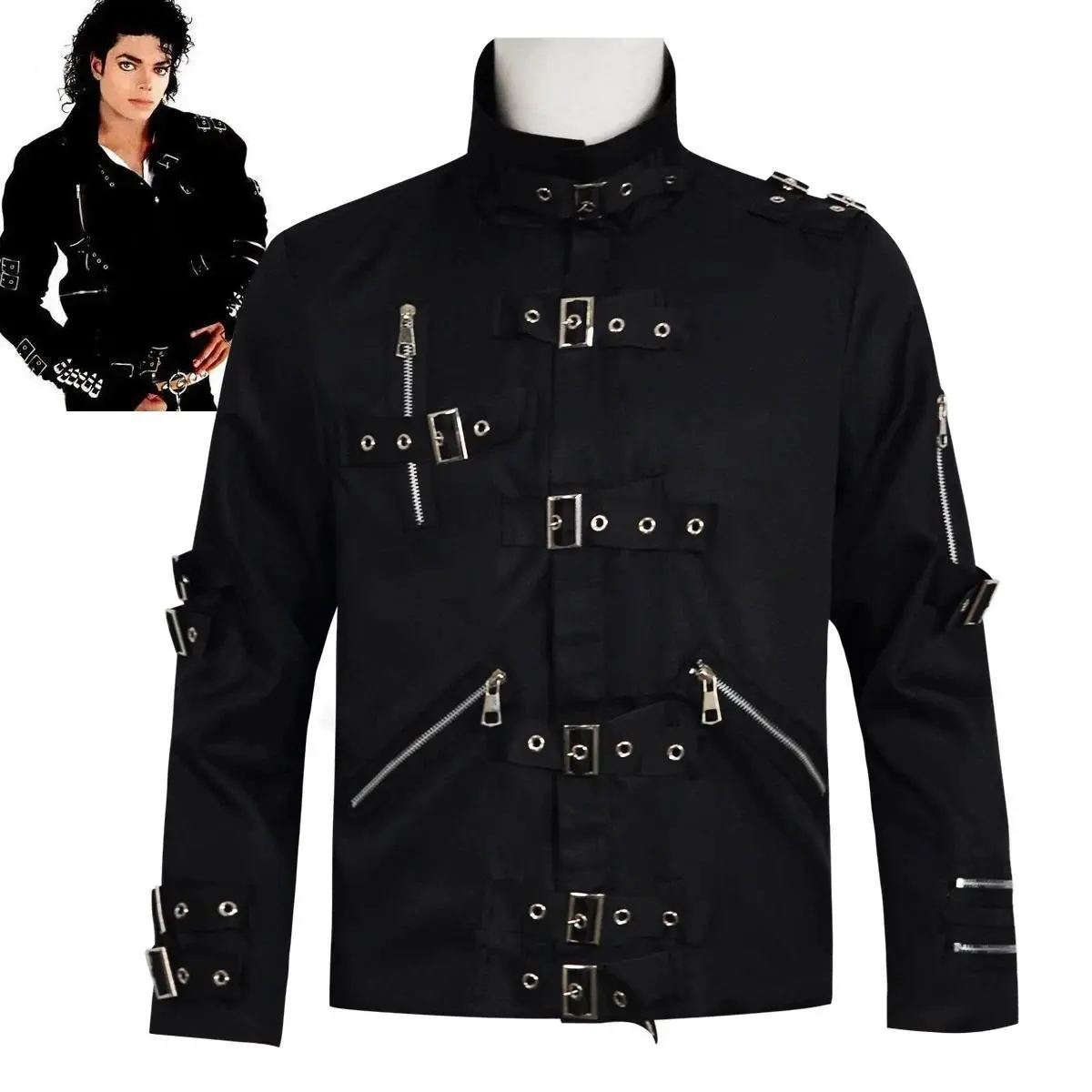 Michael Jackson cosplay Costume BAD MJ Punk Jacket Black Slim BAD Jacket Costume Clothing for Man Adore Stars Impersonator