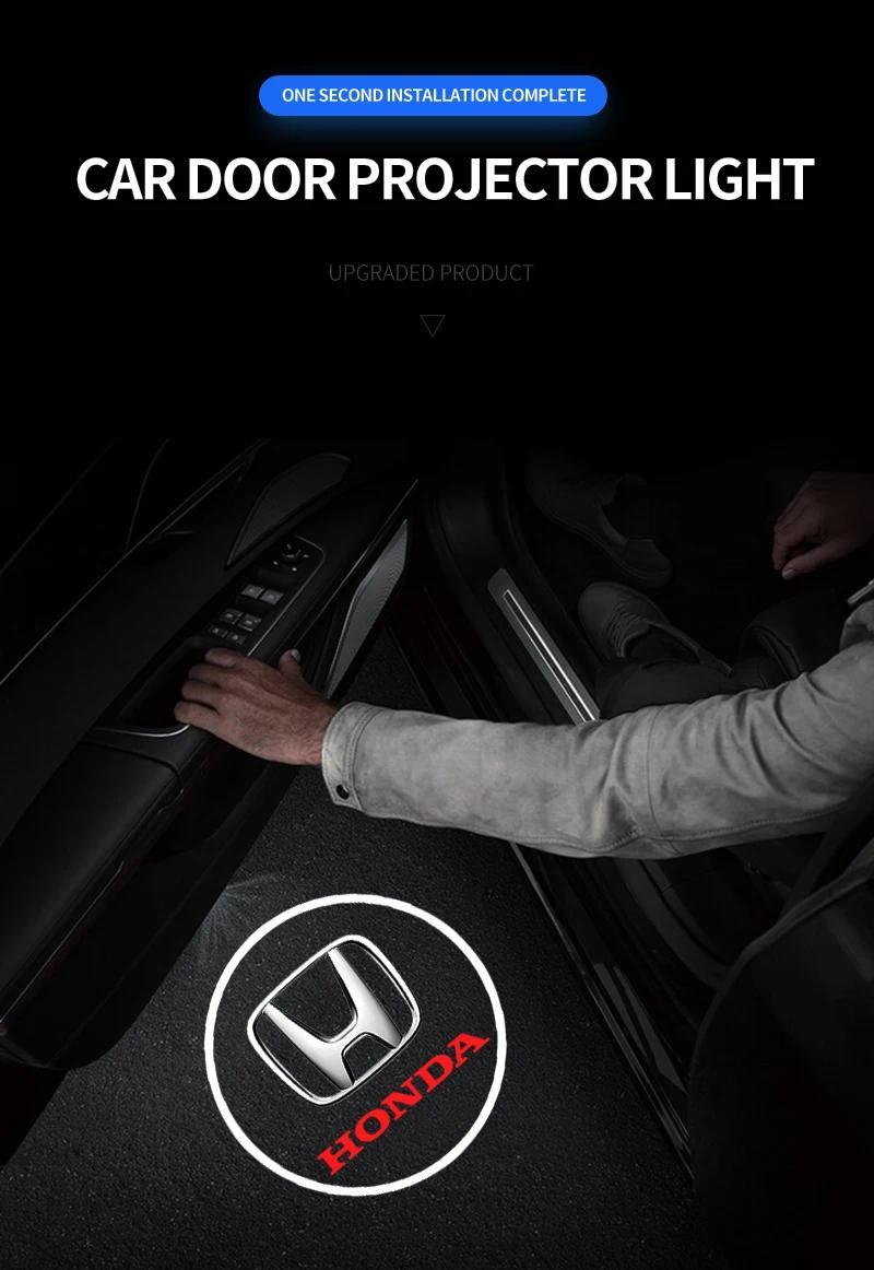 2Pcs HD Led Car Door Welcome Light Laser Projector Courtesy Lamp for Honda Civic 10th 11th Gen Hrv Jazz City Fit Accord 7 Crv