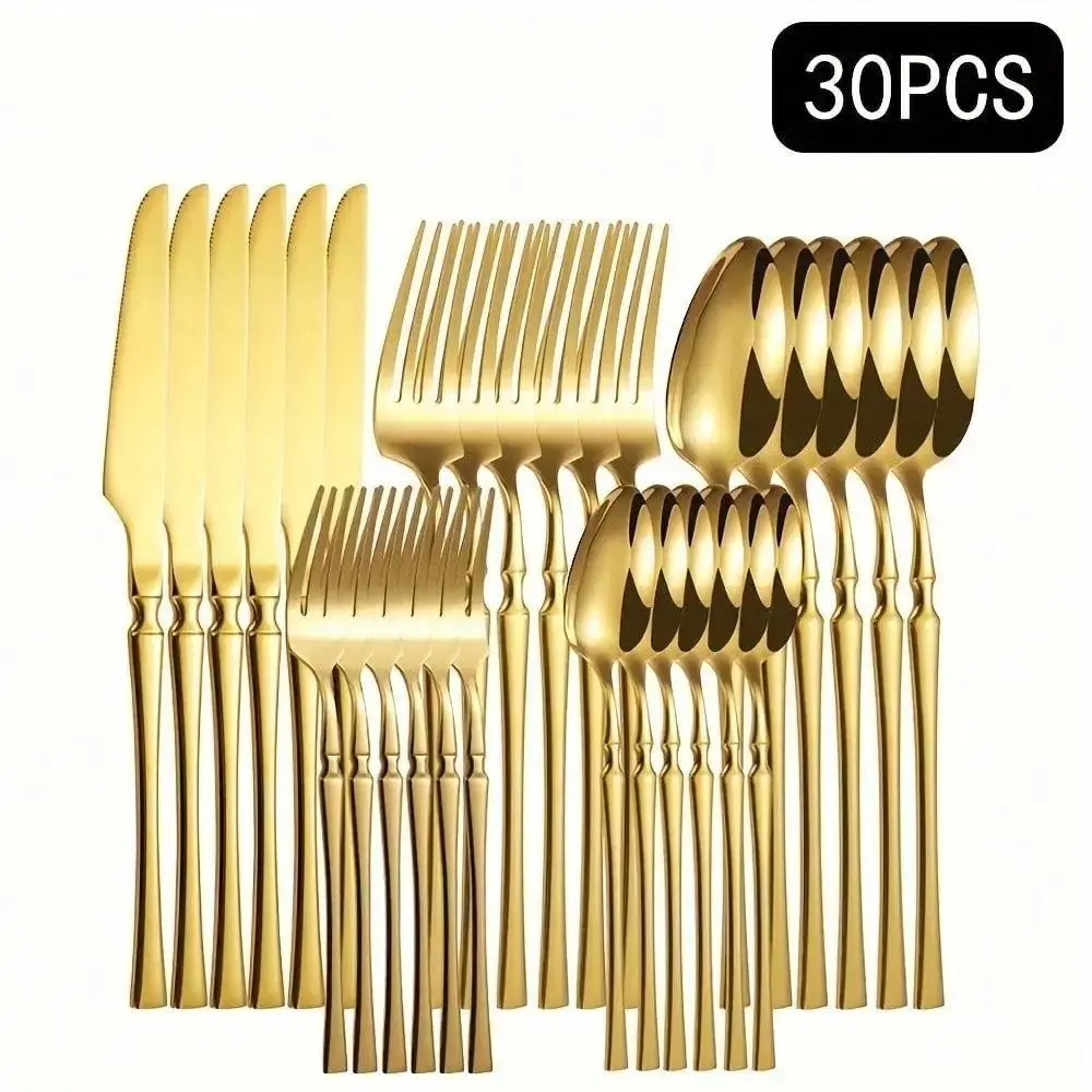 Stainless Steel Cutlery Set, 30 Pieces Including Knife, Fork, Spoon, Dessert Spoon, Dessert Fork, Suitable for Home and Restaurant Use, Tableware Set