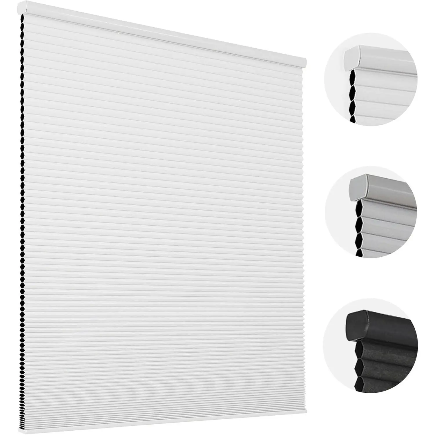 Waterproof Cordless Blackout Cellular Shades - 35" W x 64" H White Honeycomb Window Blinds, Single Unit Multi-Size Option, Home Window Coverings for Bedroom, Kitchen