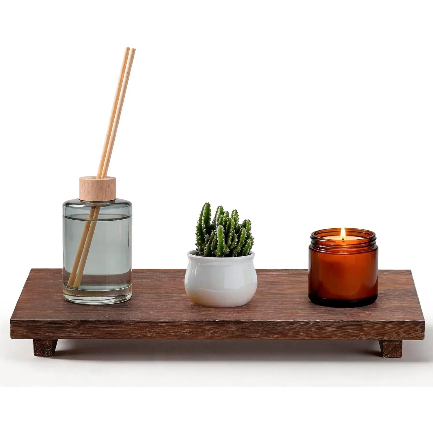 16 x 8 inch Wood Riser Pedestal Stand – Farmhouse Large Wood Tray for Kitchen Counter, Bathroom Decor, Sink, Soap Dishes, Plant, Bottles, Candles Display, Jewelry