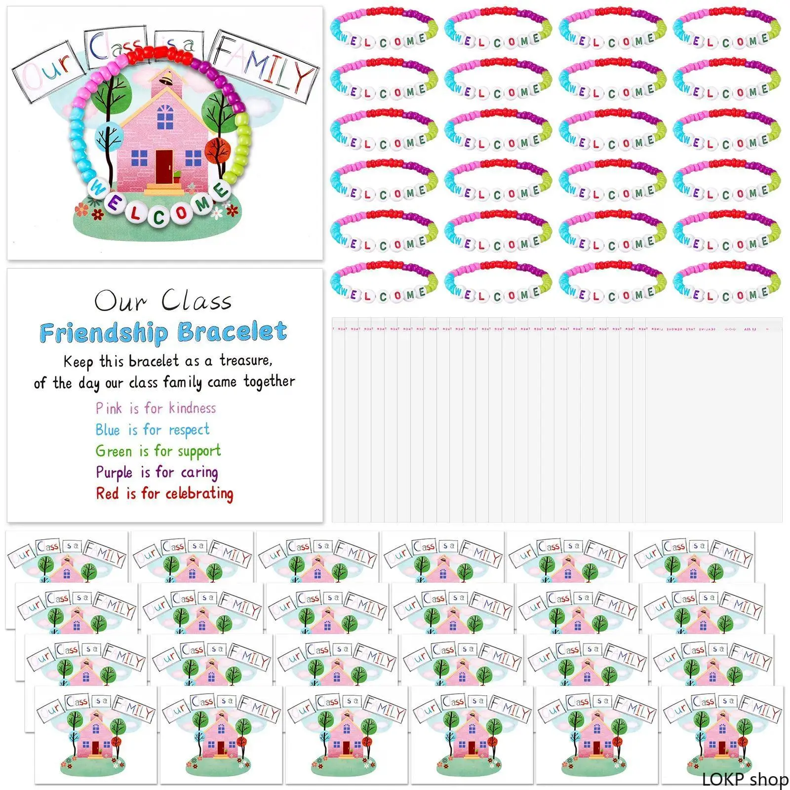 Friendship Bracelet Gift Set, Colorful Back to School Childrens Gift with Family Theme Card for Students, Teachers & Class Party Favors, Back To School Shopping, Friendship Bracelets, Portable Bags, Color-Coded Messages, Card Gift
