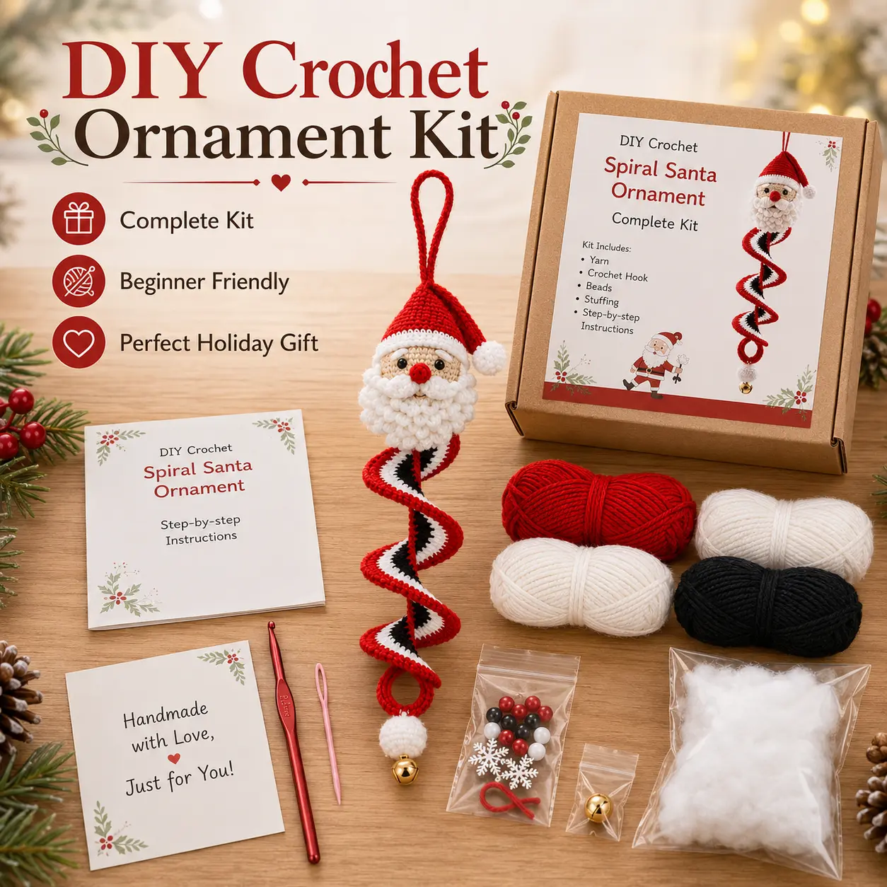 DIY Crochet Christmas Tree Kit, Handmade Knitting Ornament Craft Set for Beginners, Holiday DIY Decoration Project and Christmas Gift for Adults and Kids