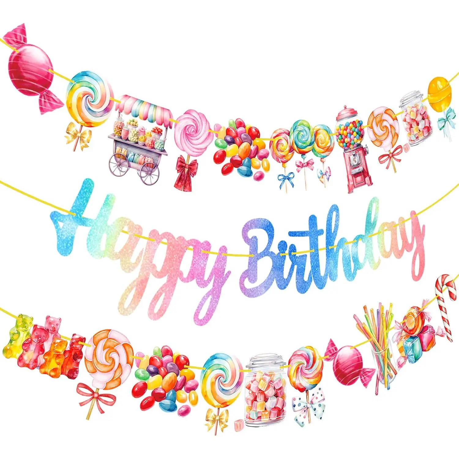 Candyland Birthday Party Decoration Colorful  Happy Birthday Banners for Candyland Candy Theme Party  Shower Supplies