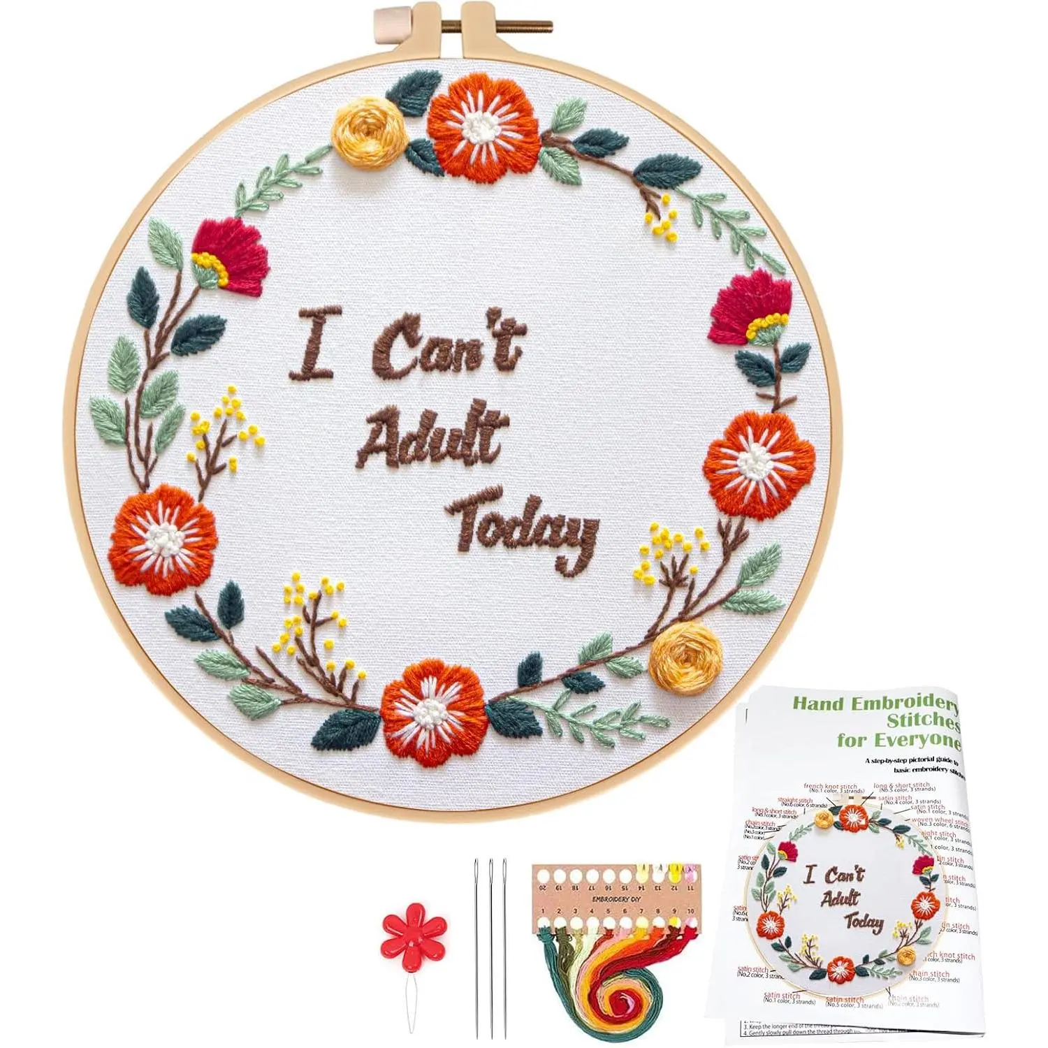 Funny Embroidery Kit for Beginners Adults, Stamped Embroidery    Kits Needlepoint with Hoop Threads  Tools