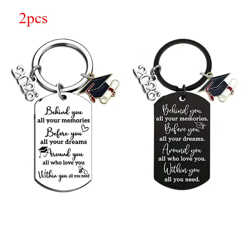 Unisex Engraved Keychains, 2-Piece Set of Glass Mirror Keyrings with Inspirational Quotes - Graduation Party Favor Gifts, Engraved Message
