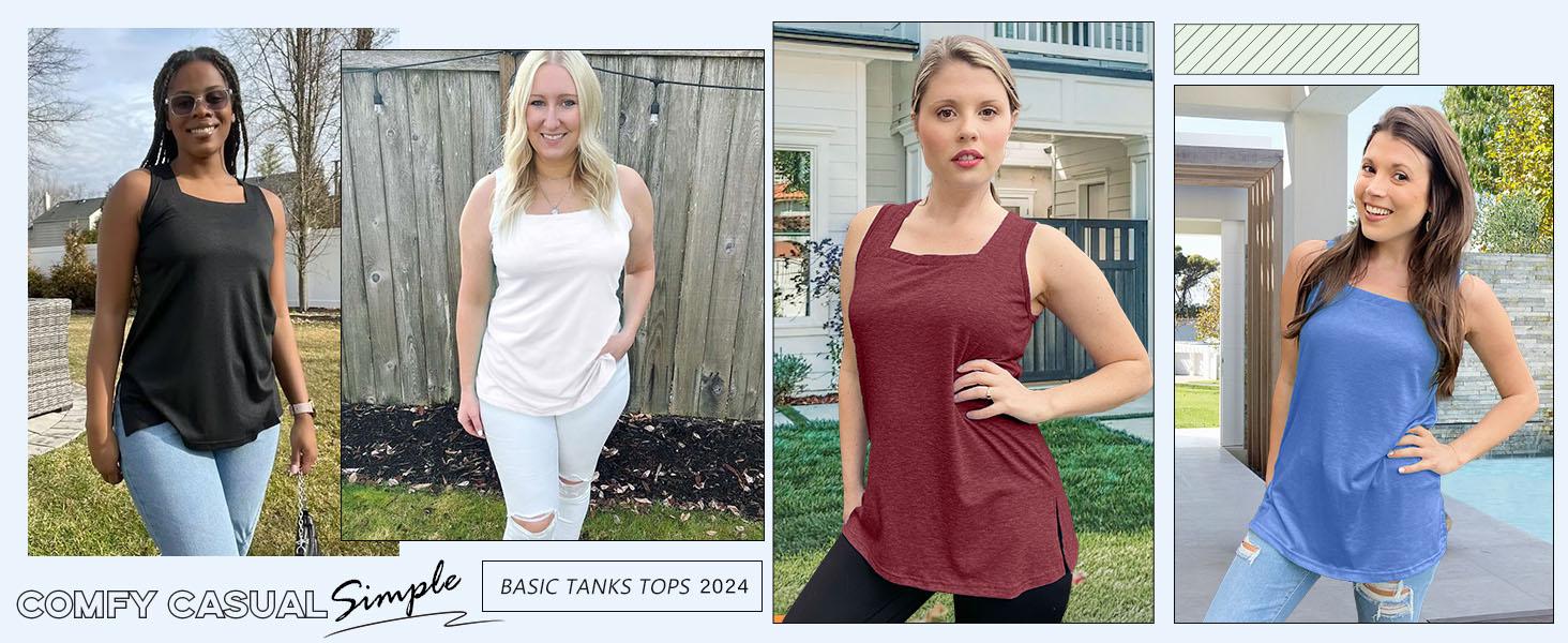 WIHOLL Summer Tank Tops for Women Square Neck Loose Fit Casual Fashion Flowy Sleeveless WIHOLL Summer Tank Tops for Women Square Neck Loose Fit Casual Fashion Flowy Sleeveless
