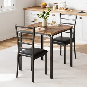 3 Piece Dining Table Set for 2, Small Square Table and 2 Padded Cushioned Chairs, Compact Dinette Set for 2 Person, Space Saving Kitchen Breakfast Nook Furniture Set, Dinner Desk Combo Ideal for Small Apartment, Living Room, Home Office & Indoor Bar Use
