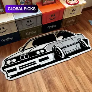 Cartoon Car-Shaped Rug, Soft Plush Floor Mat, Decorative Carpet for Home Living Room and Bedroom, Vanity Décor Accessory, Gift for Boys, Cartoon Pattern Rug