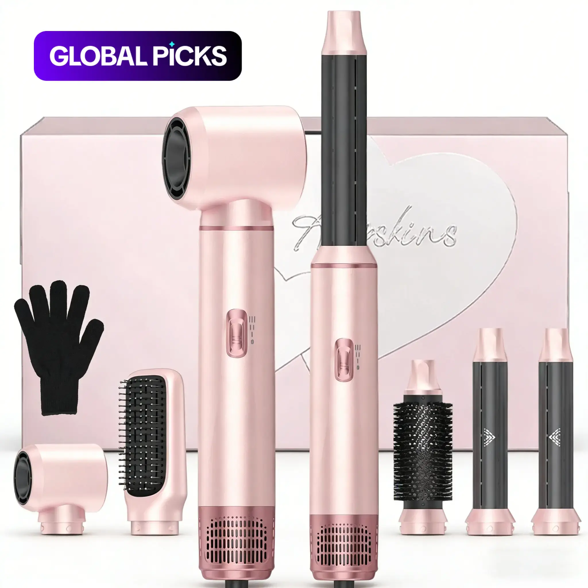 5-in-1 Hair Dryer Brush Multi-Functional Hot Air Styler Kit, Blow Dryer Brush Set, Round Hair Brush for Blow Drying, for Straightening, Curling, Drying and Smoothing, Curling Wrap Air Curler Hair Styling Tools, Ideal Gift #GLOBAL PICKS