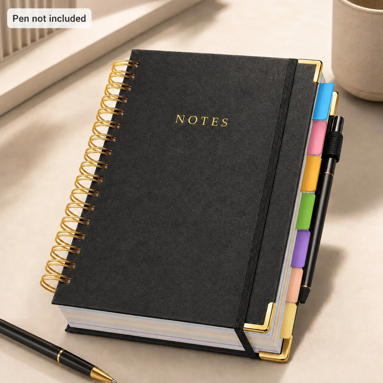 2026 Hardcover Spiral Notebook, 300 Pages, Leather, 5-Subject, 8x10 Inch, Removable Dividers, for Work, School, Travel, Study