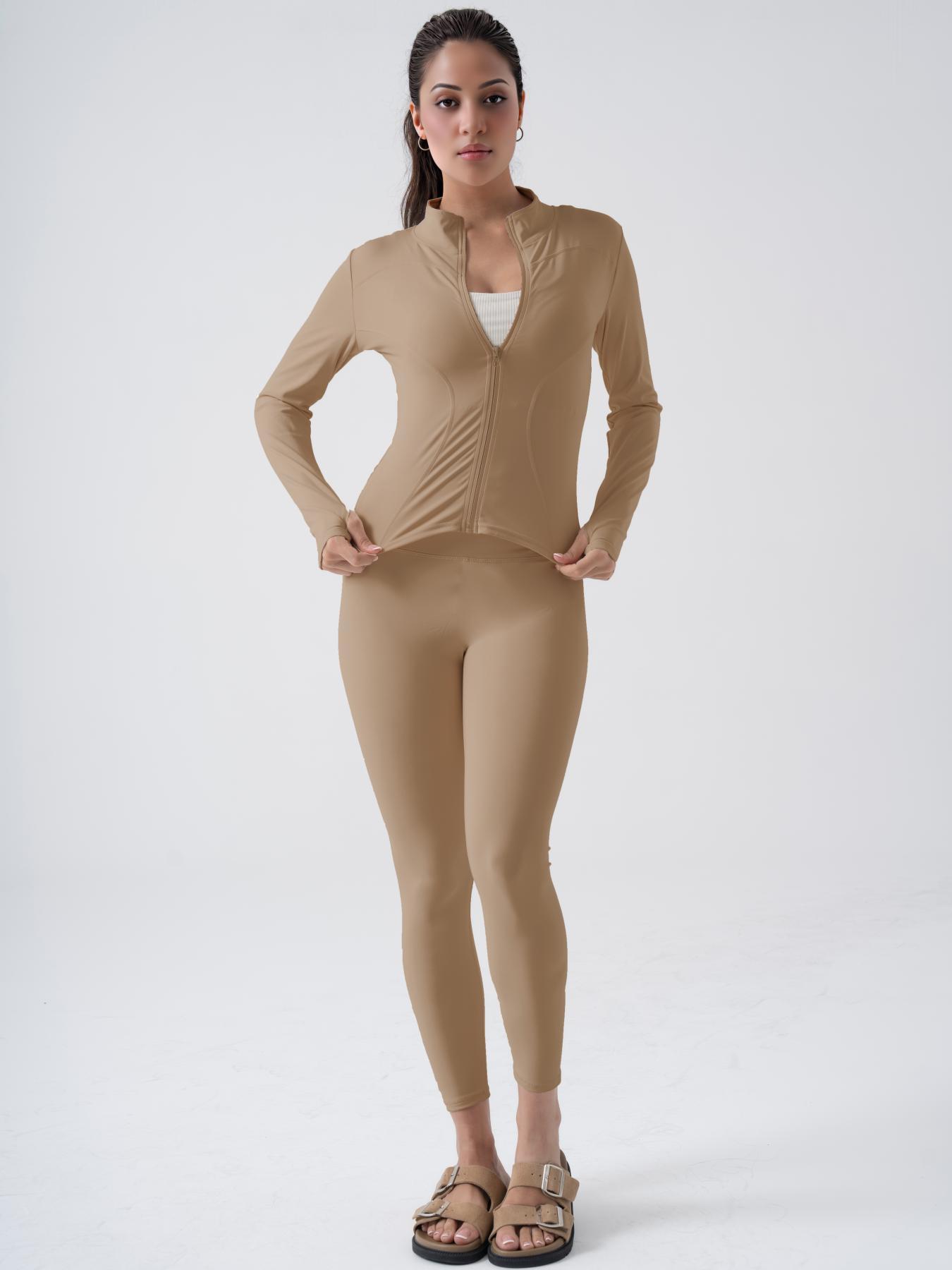 Women's Sporty Two-Piece Set, Zip Jacket and Leggings, Stylish Athletic Wear, Women's Clothes Set for Gym Training Yoga, Gym Exercise Activewear