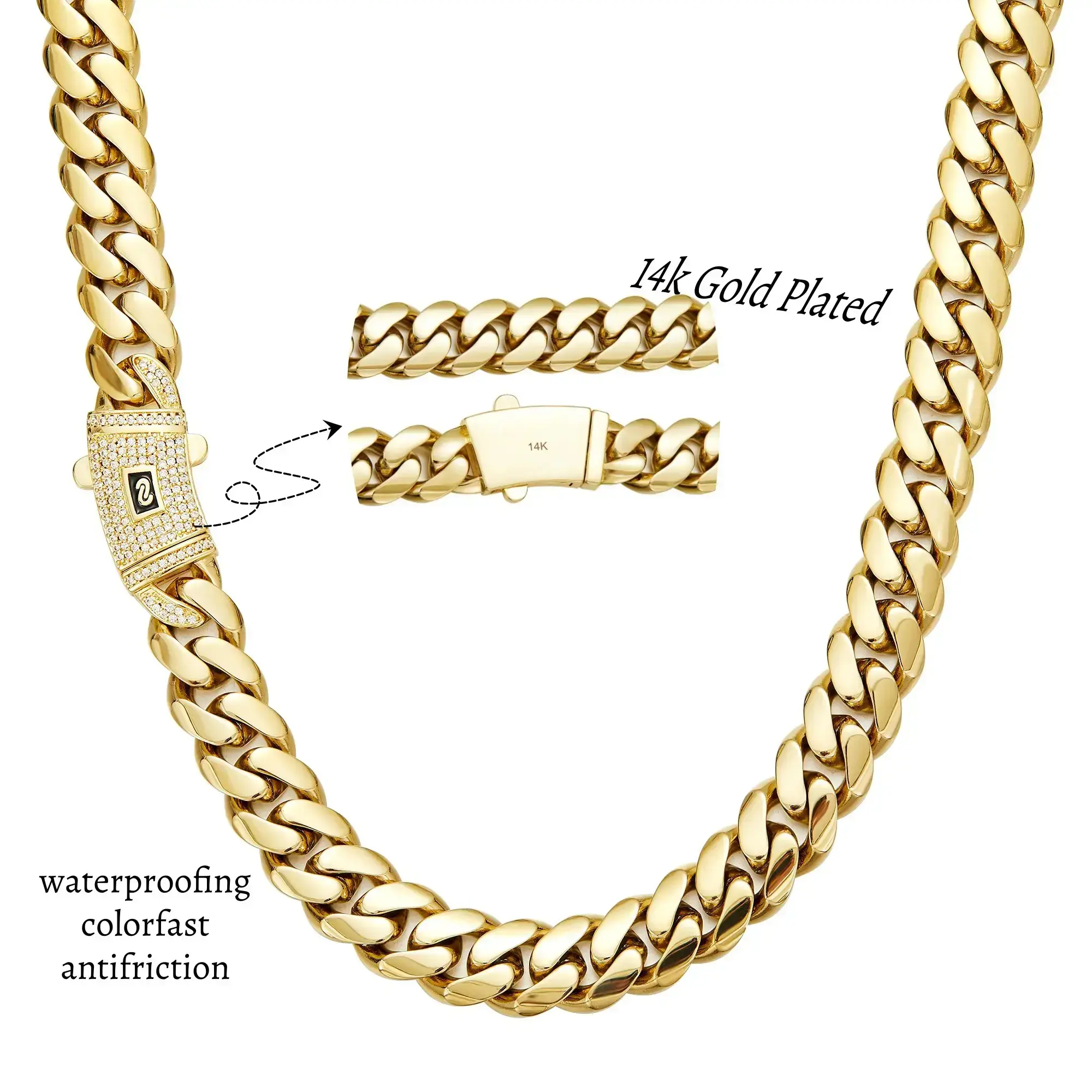 14K Gold Plated Cuban Link Chain Necklace • Waterproof Hip Hop Miami Link For Men, Y2K Jewelry Gift