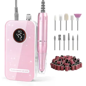 Professional Nail Drill Electric File 45000RPM Portable Rechargeable with 11 Drill Bits & 50 Sanding Bands Low Noise Nail Drill Kit for Acrylic Gel Nails Salon & Home Use Pink