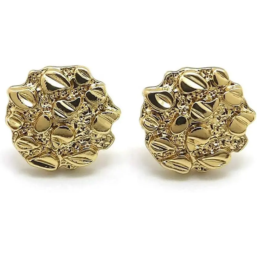 Unisex Rough Textured Cookie Nugget Stud Pierced Earring in  Tone