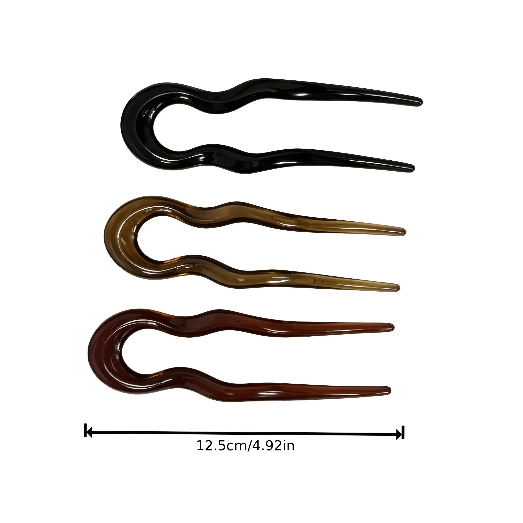 3pcs French Wave U-Shaped Hair Pins - Acrylic Chignon Bun Maker, Anti-Slip Updo Fork Clips for Thick & Thin Hair, Elegant Hair Additions for Women Daily & Party