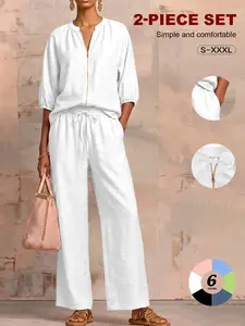 Women's 2 Piece Lounge Set Quarter Zip Pullover Sweatshirt Loose Wide Leg Pants Casual Matching Outfit