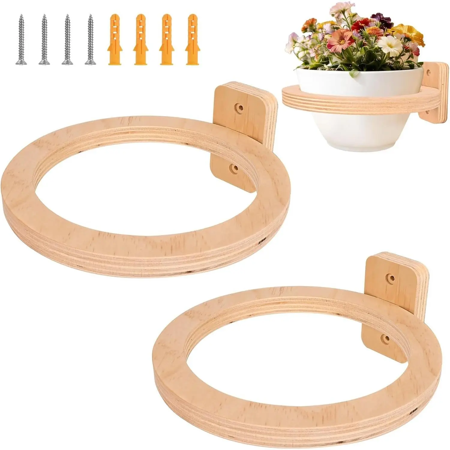 Set of 2 Modern Wooden Wall-Mounted Plant Wall Hanger & Wall Mounted Plant Holder, Minimalist Wall Plant Holder Floating Shelf for Indoor Plants & Home Decor