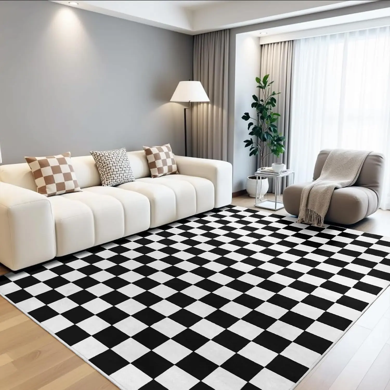 Black and White Checkered Area Rug - 4x6 Washable Non-Slip Soft Low Pile Stain-Resistant Retro Room Accessories for Bedroom, Living Room