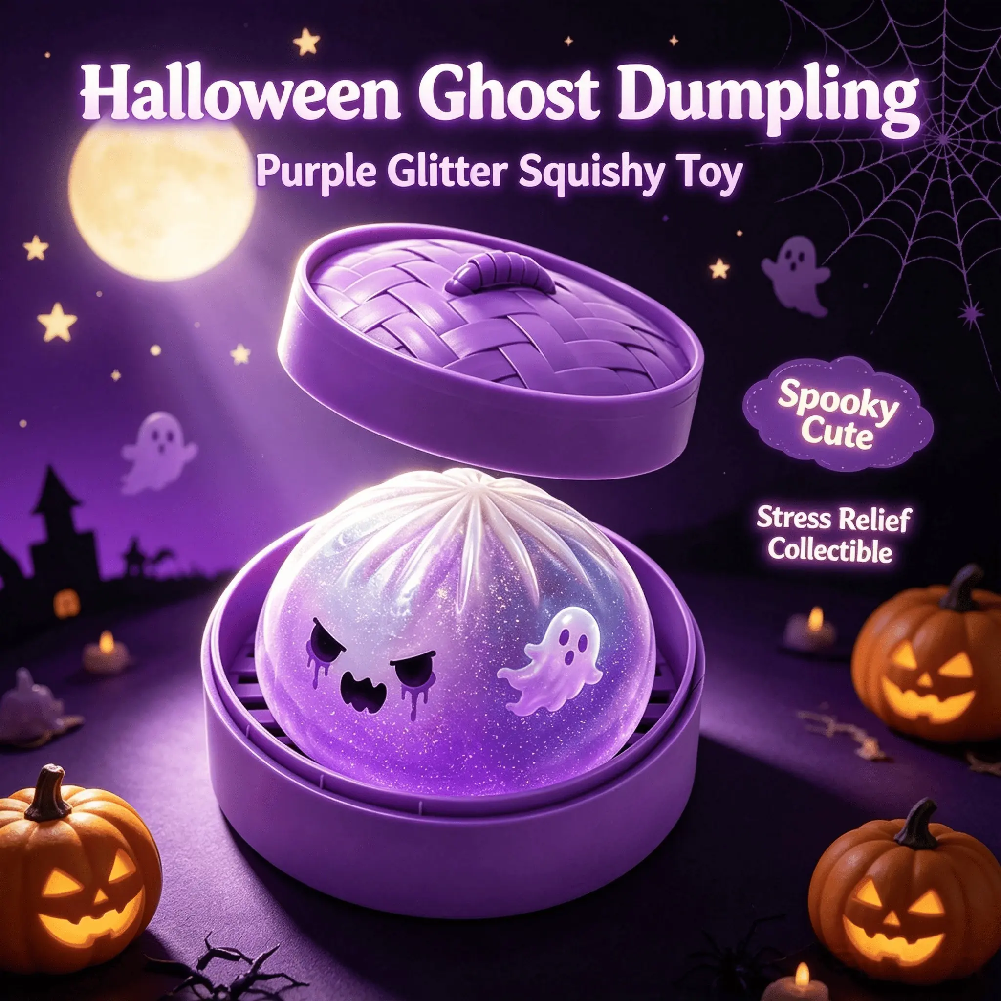 Halloween Ghost Baozi Stress Relief Toy, Squishy Fidget Item Toy with Steamer Basket, Fun and Relaxing Sensory Play, Perfect for Kids and Adults