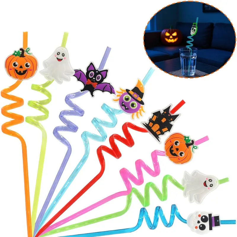 Halloween glowing straws, PVC cartoon straws, disposable straws