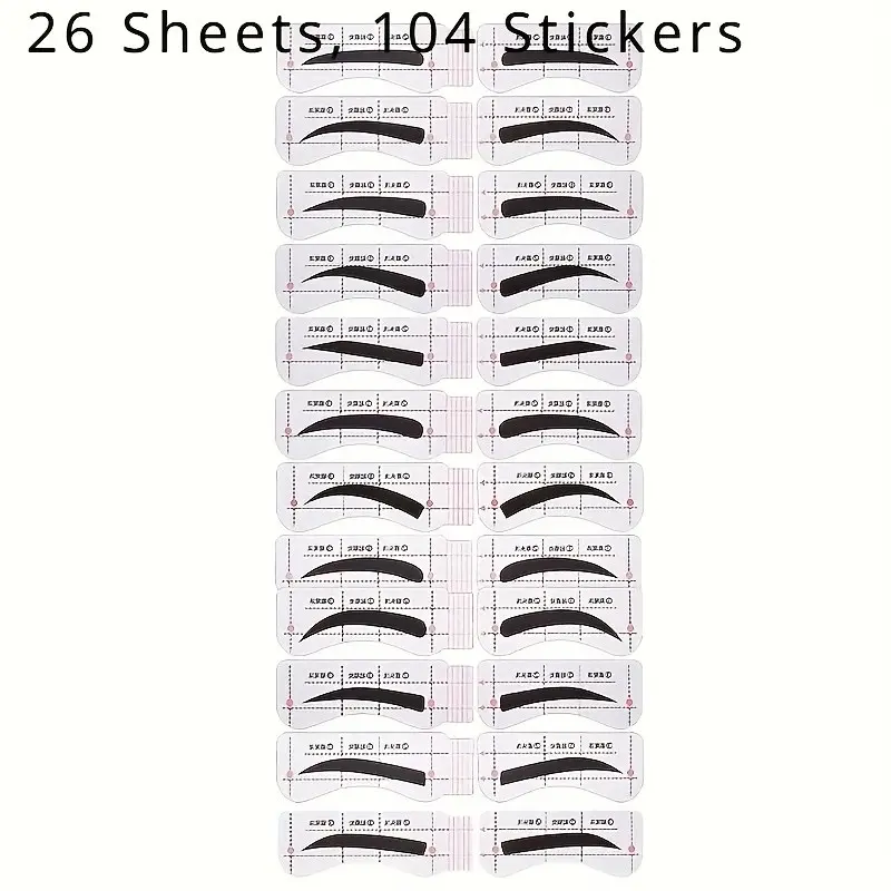 26 Piece Eyebrow Template Set, Cosmetic Tools, Eyebrow Stencils, 104 Pieces, 12 Styles, Easy to Use, Odorless Brow Stickers, Quick Precise Makeup Application