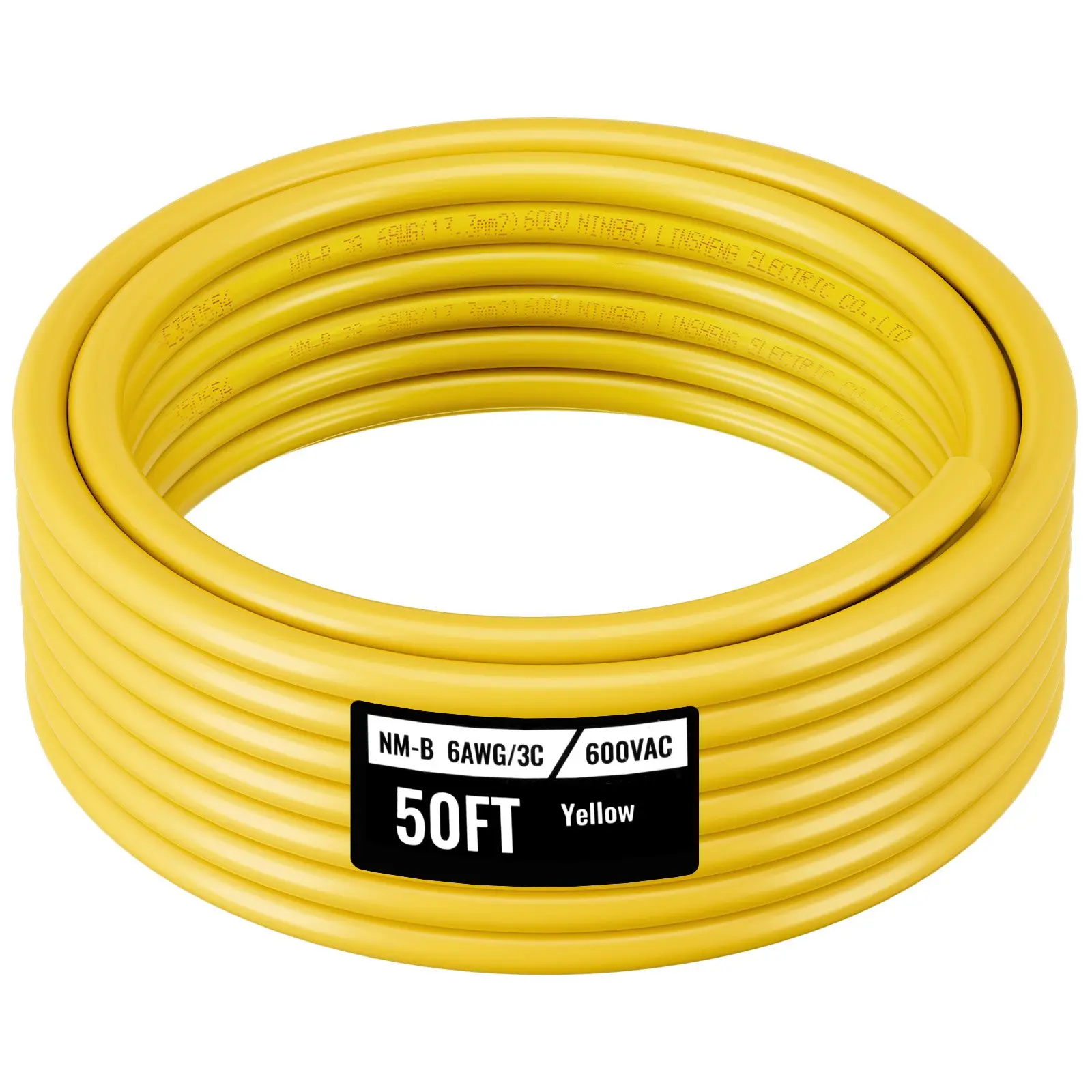 【toolupgrade】VEVOR 6AWG/3C NM-B Non-Metallic Residential Indoor Electrical Wire, PVC Sheathed High-Purity Copper Core Cable with Ground, for Outlets, Switches (50 ft), Includes Ground