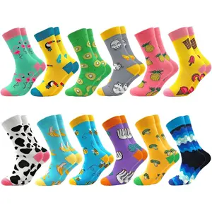Fun Colorful Socks Patterned Funky Happy Crew Sock Combed Cotton Stockings counts