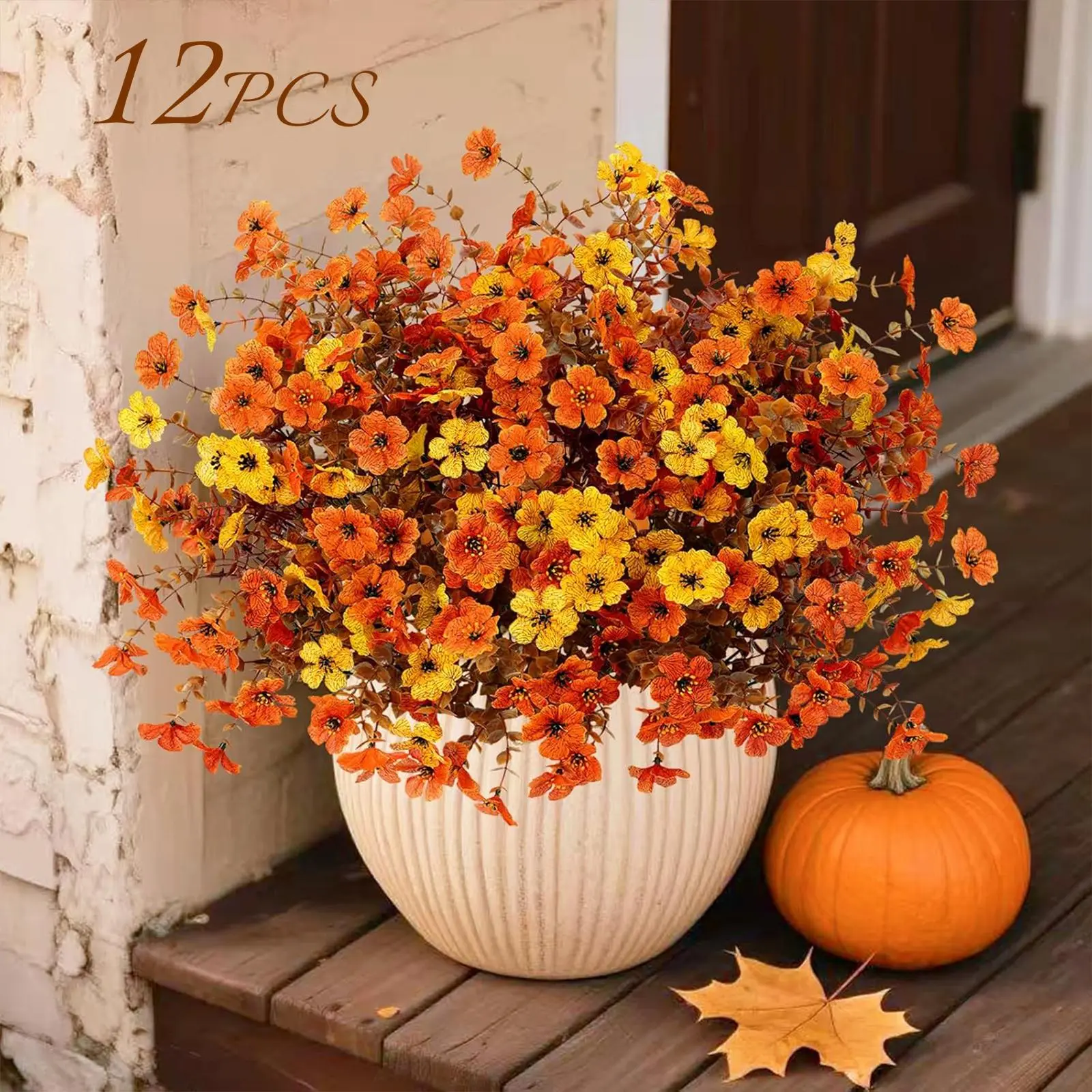 12/24 Bundles Fall Artificial Flowers Set | UV-Resistant Eucalyptus, Violet & Lavender Faux Plants | Outdoor Indoor Autumn Home, Porch & Patio Decor,dorm decor,dorm room decor#HomeEssentials