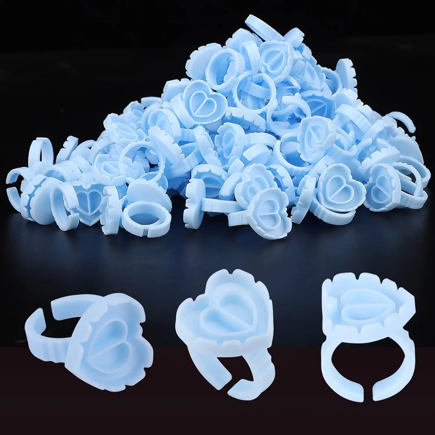 150 Pcs Glue Rings for Eyelash Extensions, Heart-Shaped Disposable Lash Cups for Volume Fanning & Blooming, Professional Makeup Supplies - Blue, Makeup Products, Cosmetic, Gift Bags, Fanning Cup, Mess-Free