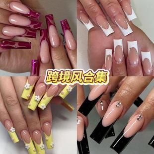 High-end long solid color press-on nails, almond-shaped glossy detachable nail pieces