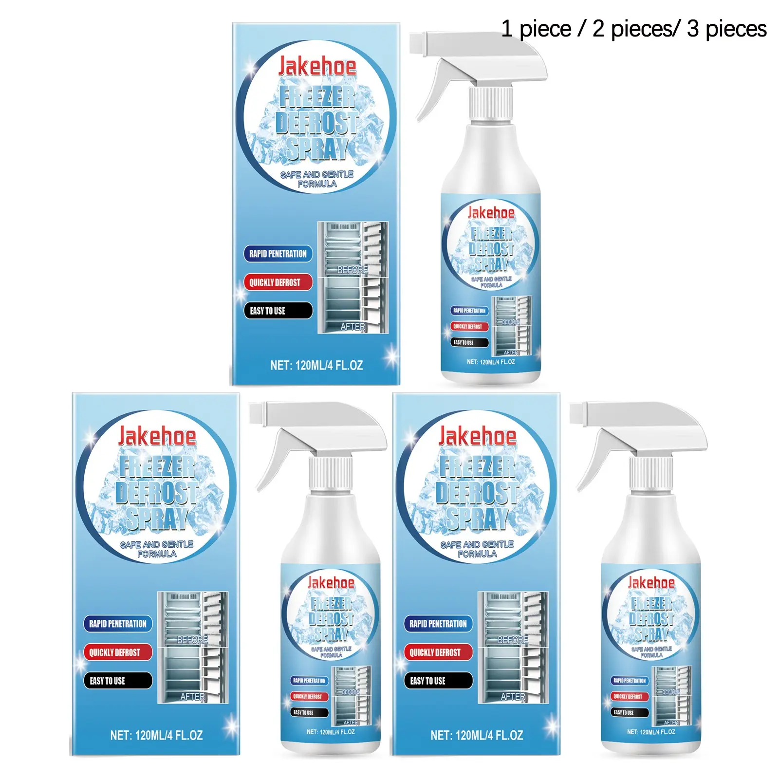 Ice Box Defrost Spray (120ML/120ML*2/120ML*3), Gentle Freshening, Multi-Use Defrost Spray for Ice Maker, Car Window, Faucet