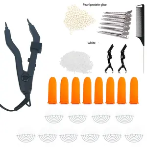 Hair Integrated Keratin Glue Combination Tool, 1 Set Adjustable Temperature Mini Heating Head Hair Iron & Pointed Comb & Hair Pad & Insulated Sleeve & Clip for Salon Hair Curling Tool, Hair Styling Tools