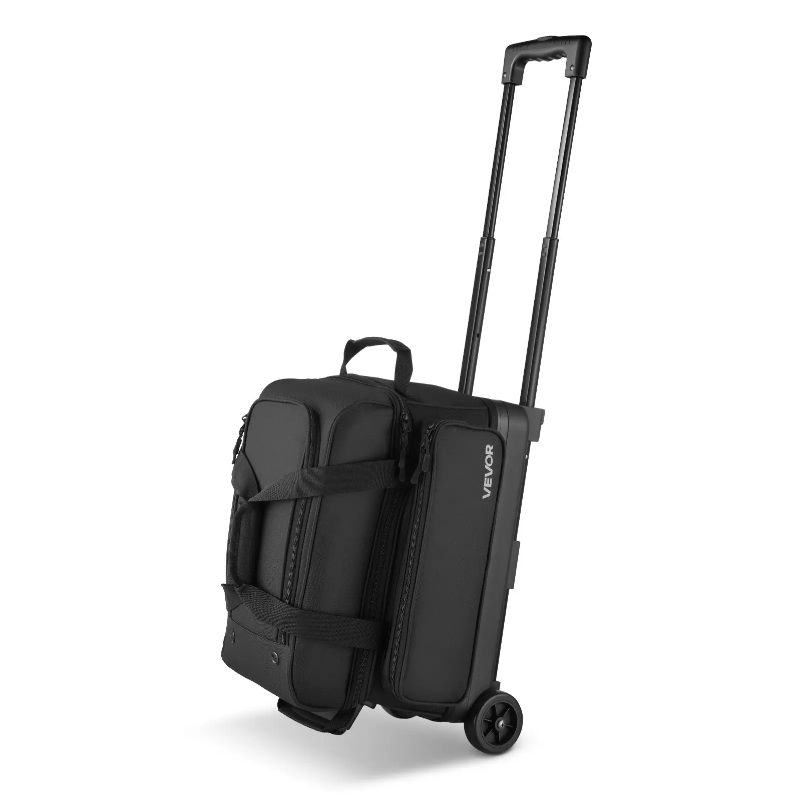 【Summerfinds】VEVOR 2-Ball Double Roller Bowling Bag with Wheels, 600D Tear-Resistant Oxford Fabric, Compartmentalized Design, Moisture-Proof Shoe Compartment (Up To US Size 16), Oversized Accessories Pocket, 41.32in Retractable Handle