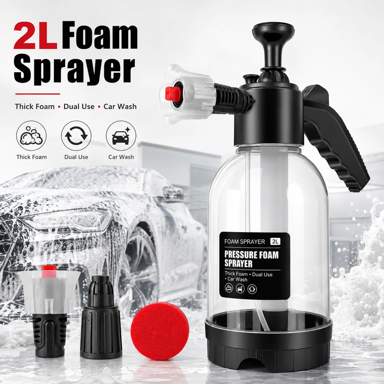 2-in-1 High-Pressure Handheld Car Wash Foam Sprayer Lance, Reusable Compact Easy-Operation Tool with Powerful Foam, Durable Mister Bottle for Car Care & Home Garden Use, Reusable Foam Sprayer