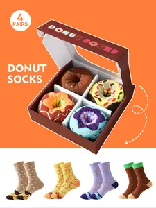 4 Pairs of Fun Donut Socks Gift Box, Socks Set, Soft and Comfortable Unisex Colorful Casual Daily Wear Socks for Valentine’s Day, Easter/Ramadan/Super Bowl, Perfect for Parties and Everyday Wear Surprise Gift for Partner & Family