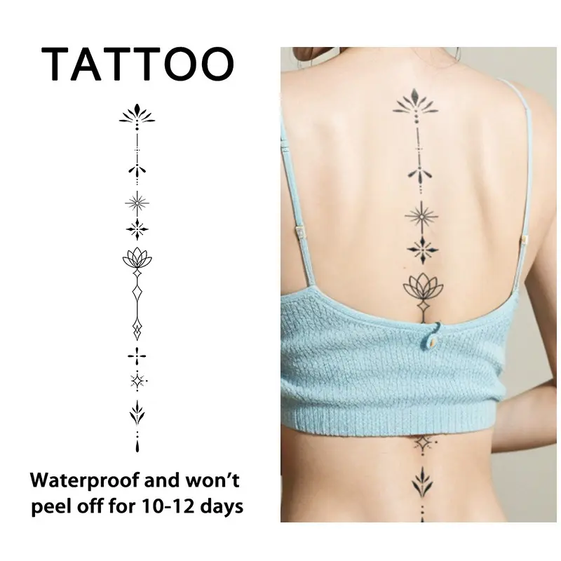 Lily Spine Temporary Tattoo Patch, Waterproof Long-Lasting 7-15 Days, Semi-Permanent Herbal Tattoo, Non-Glare, Suitable for Chest, Back, Legs, Temporary Tattoo Stickers