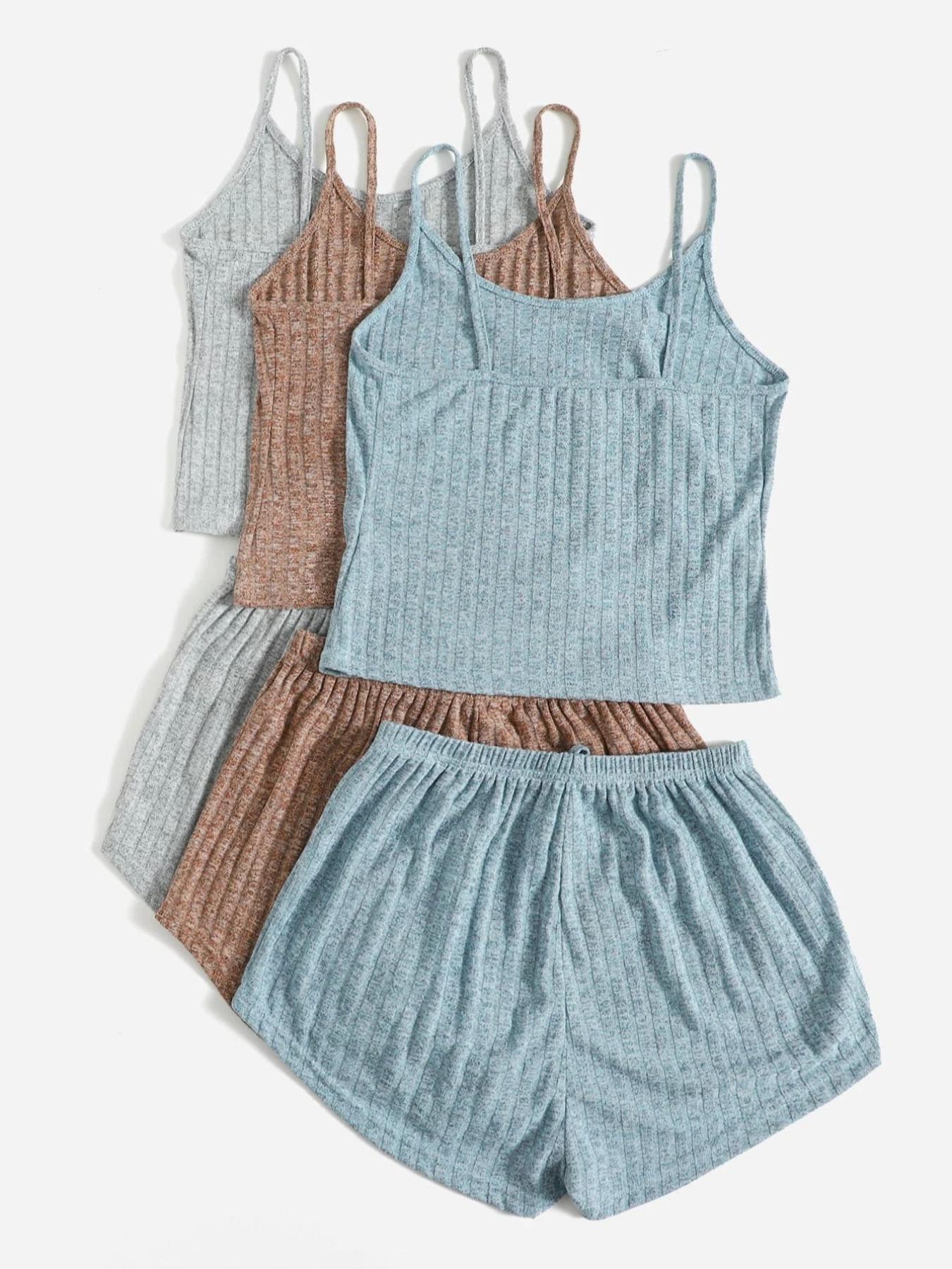 Women's Plain Knitted Stretchy Crop Cami Top & Tie Front Shorts Set, Summer Clothes, Casual Camisole & Shorts Set for Summer, Women's Clothes