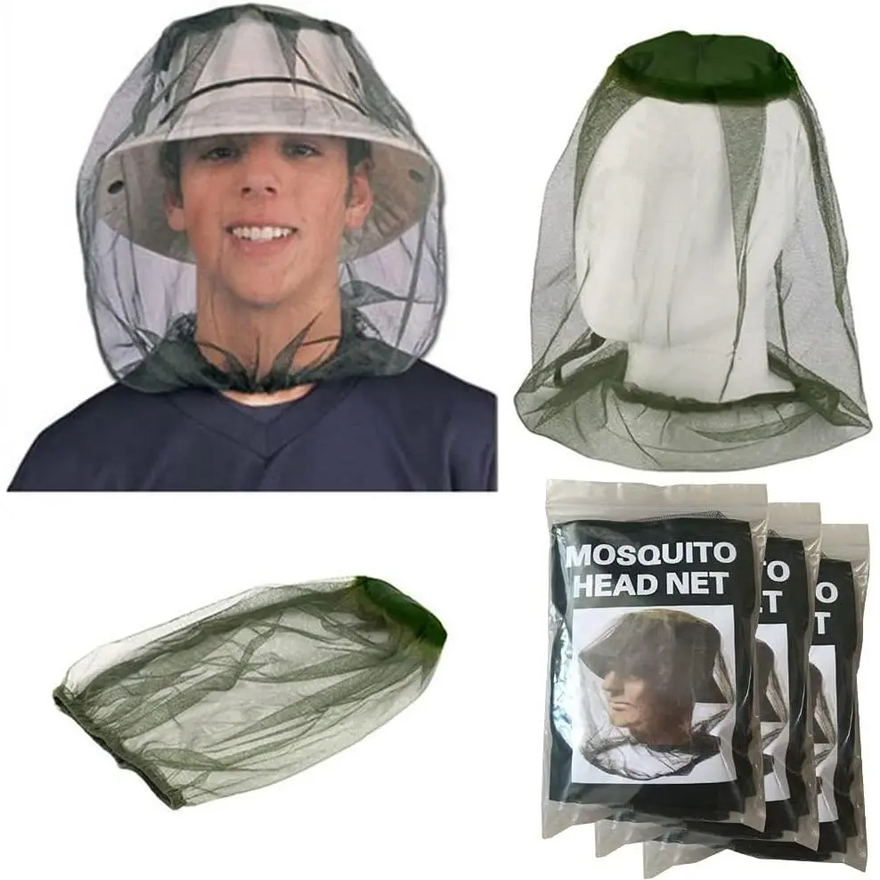 Mosquito Head Mesh Nets,Gnat Face Netting Protection, Fly net Garden,Camping,Hunting,Mosquito Netting Head and face,Personal Mosquito hat net mask(3pcs, Black, Gray, Military)