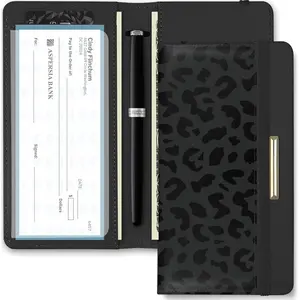 Letter Checkbook Cover, RFID Blocking Checkbook, Stylish, Lightweight, Slim Durable, Multi-Functional Checkbook Holder for Personal and Business Checks (Leopard-Black)