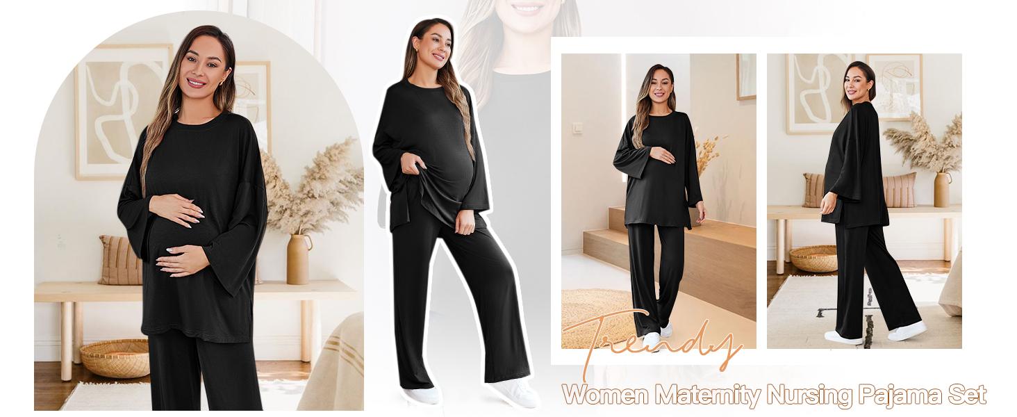 Danedvi Womens Maternity Pajamas Sets 2 Piece Outfits Long Sleeve Tops and Pregnancy Loungewear Mama Clothes with Pockets Plus Size Danedvi Womens Maternity Pajamas Sets 2 Piece Outfits Long Sleeve Tops and Pregnancy Loungewear Mama Clothes with Pockets Plus Size